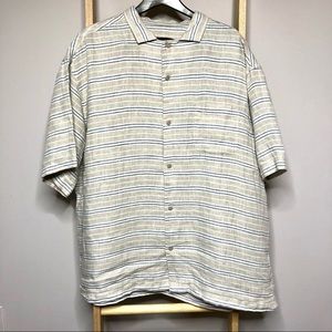 Jos A Bank Reserve Linen Stripe Short Sleeve Shirt